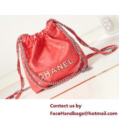 Chanel Shiny Calfskin & Silver-Tone Metal CHANEL 22 Mini Handbag AS3980 Dark Pink